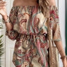 Perfee Printed Off Shoulder Half Sleeve Romper - Smooth Visage
