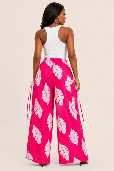 Hot Pink Ankara Palazzo Cargo Pants – Lightweight African Print Wide-Leg Pants