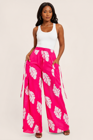Hot Pink Ankara Palazzo Cargo Pants – Lightweight African Print Wide-Leg Pants