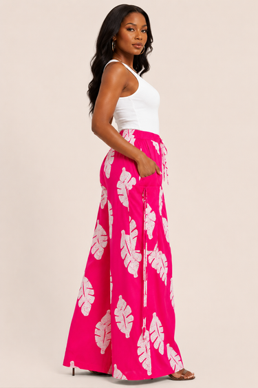 Hot Pink Ankara Palazzo Cargo Pants – Lightweight African Print Wide-Leg Pants