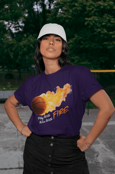 Play With Fire Basketball Graphic T-Shirt – Womens Motivational Sports Tee - Smooth Visage