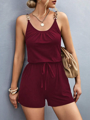 Pocketed Buckle Trim Scoop Neck Romper - Smooth Visage