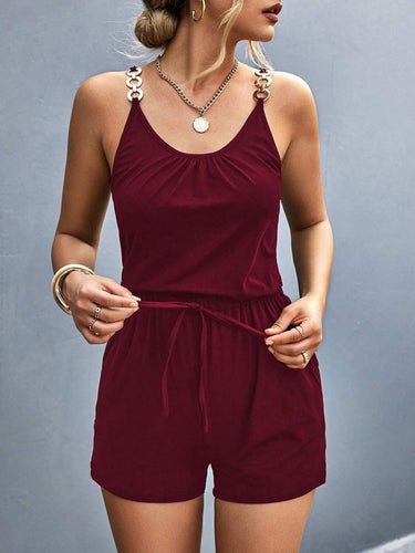 Pocketed Buckle Trim Scoop Neck Romper - Smooth Visage