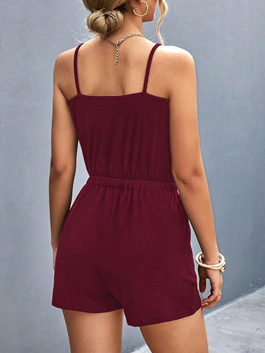 Pocketed Buckle Trim Scoop Neck Romper - Smooth Visage