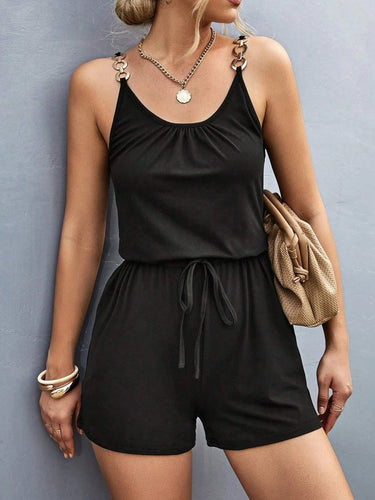 Pocketed Buckle Trim Scoop Neck Romper - Smooth Visage