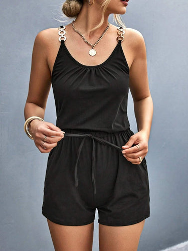 Pocketed Buckle Trim Scoop Neck Romper - Smooth Visage