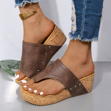 PU Leather Wedge Sandals - Smooth Visage