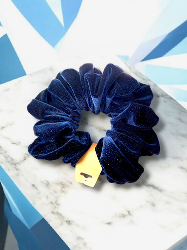 Navy Blue Shimmery Stretch Velvet Scrunchie – Smooth Visage Hair Accessories
