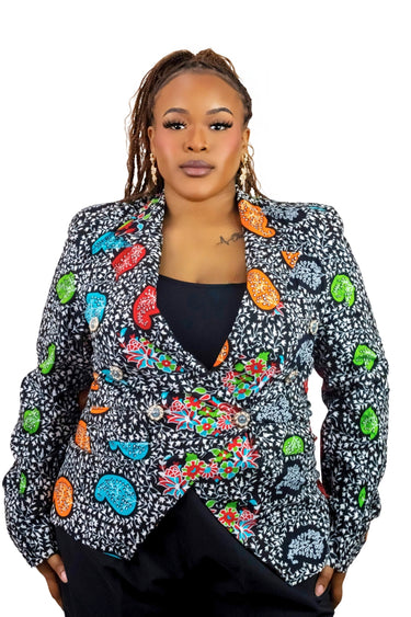 Smooth Visage Floral Ankara Double Breasted Blazer Jacket