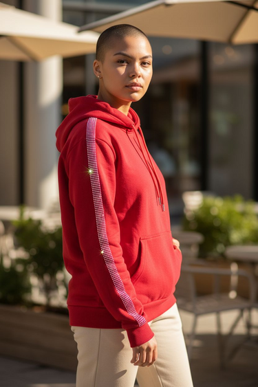 Smooth Visage Handmade Red Hoodie Sweatshirt with African Tie-Dye (Adire) Accents