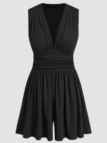 Ruched Plunge Sleeveless Romper - Smooth Visage