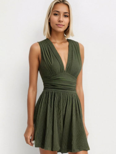 Ruched Plunge Sleeveless Romper - Smooth Visage