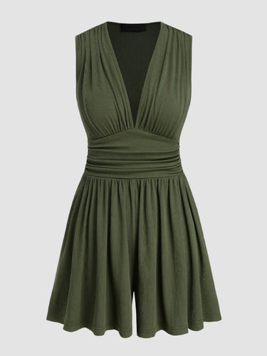 Ruched Plunge Sleeveless Romper - Smooth Visage