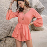 Ruffled V - Neck Long Sleeve Romper - Smooth Visage
