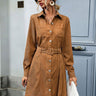 Shirt style lapel long sleeve corduroy dress - Smooth Visage