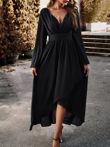 Slim waist V - neck sexy dress with big swing - Smooth Visage