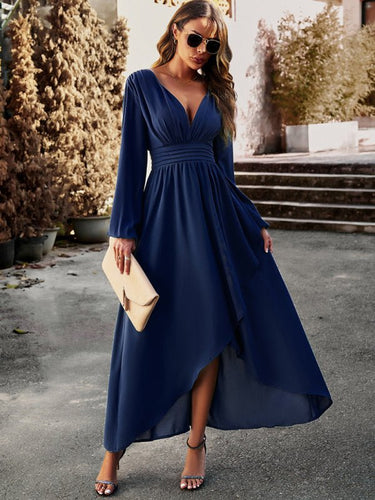 Slim waist V - neck sexy dress with big swing - Smooth Visage