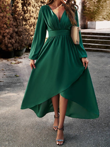 Slim waist V - neck sexy dress with big swing - Smooth Visage