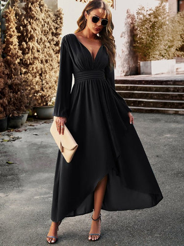 Slim waist V - neck sexy dress with big swing - Smooth Visage
