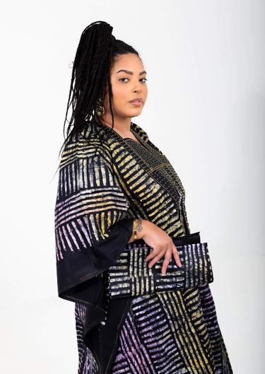 Smooth Visage African Print Adire Embroidery Design Boubou(BuBu) Rhinestone Kaftan Gown - Smooth Visage