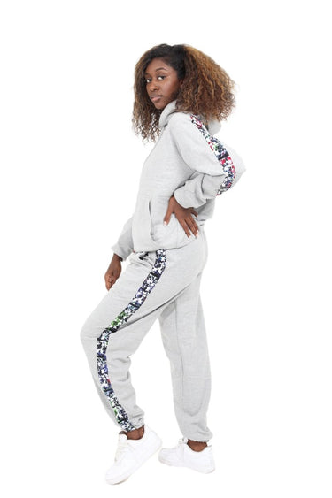 Smooth Visage Handmade Grey Tracksuit with African Tiedye (Adire) Accents - Smooth Visage