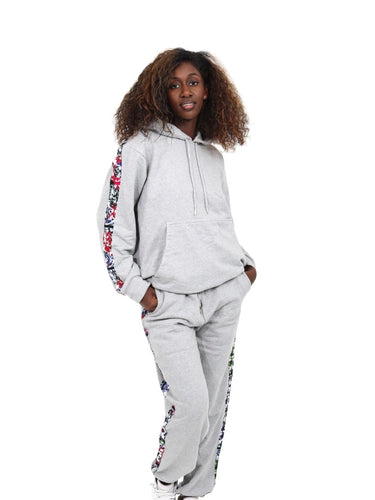 Smooth Visage Handmade Grey Tracksuit with African Tiedye (Adire) Accents - Smooth Visage