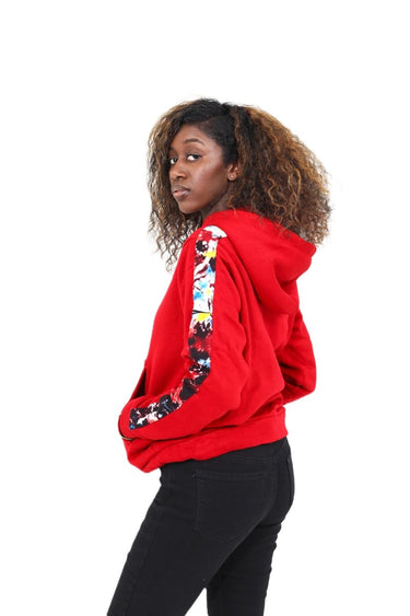 Smooth Visage Handmade Red Hoodie Sweatshirt with African Tie - Dye (Adire) Accents - Smooth Visage