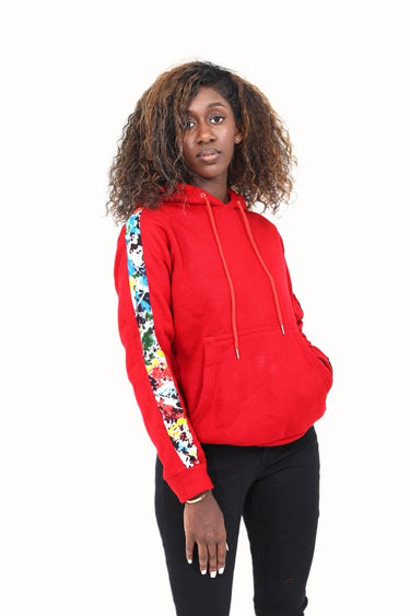 Smooth Visage Handmade Red Hoodie Sweatshirt with African Tie - Dye (Adire) Accents - Smooth Visage