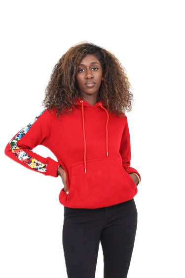 Smooth Visage Handmade Red Hoodie Sweatshirt with African Tie - Dye (Adire) Accents - Smooth Visage