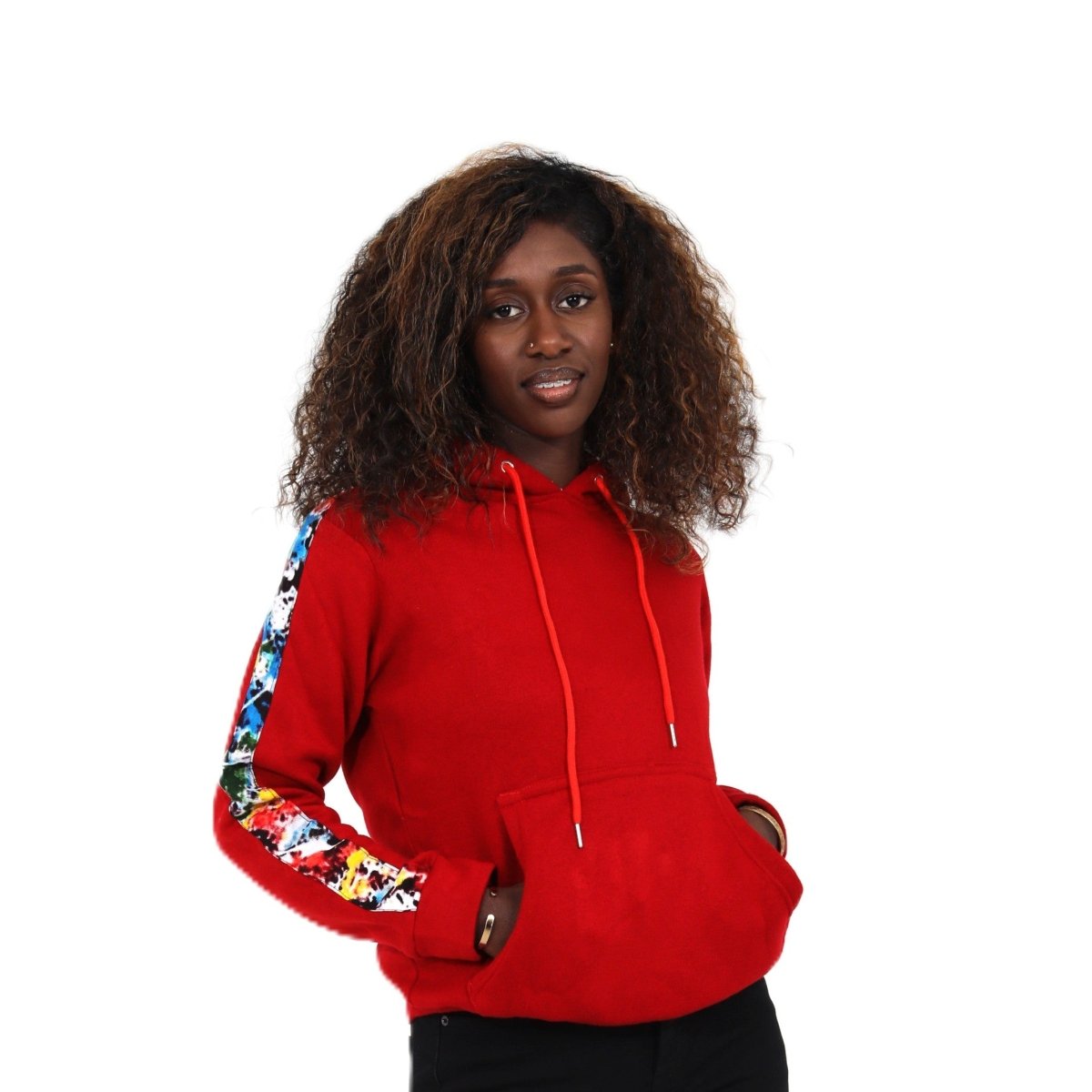 Smooth Visage Handmade Red Hoodie Sweatshirt with African Tie - Dye (Adire) Accents - Smooth Visage