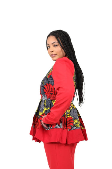 Smooth Visage Red Ankara Peplum and Crepe Pant Set African Print Clothing for Women - Smooth Visage