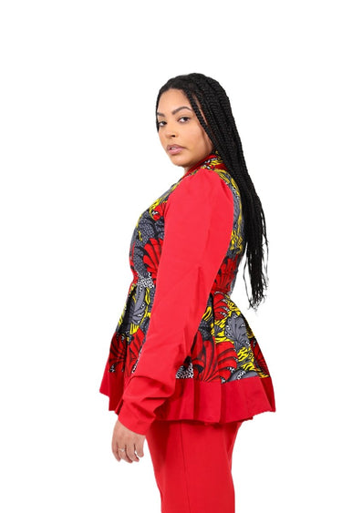 Smooth Visage Red Ankara Peplum and Crepe Pant Set African Print Clothing for Women - Smooth Visage