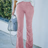 Solid Color High Waist Slim Flared Pants Corduroy Elastic Waist Casual Pants - Smooth Visage
