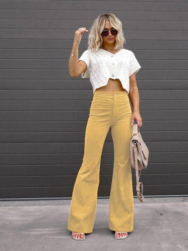 Solid Color High Waist Slim Flared Pants Corduroy High Waist Casual Pants - Smooth Visage