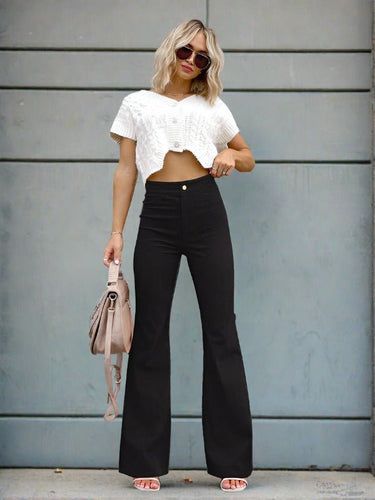 Solid Color High Waist Slim Flared Pants Corduroy High Waist Casual Pants - Smooth Visage