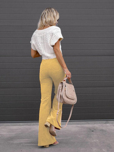 Solid Color High Waist Slim Flared Pants Corduroy High Waist Casual Pants - Smooth Visage
