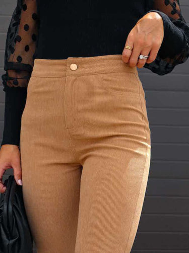 Solid Color High Waist Slim Flared Pants Corduroy High Waist Casual Pants - Smooth Visage