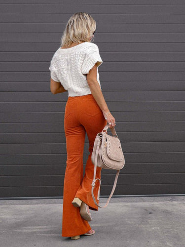 Solid Color High Waist Slim Flared Pants Corduroy High Waist Casual Pants - Smooth Visage