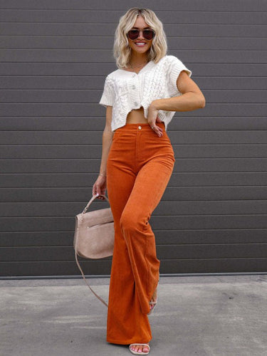 Solid Color High Waist Slim Flared Pants Corduroy High Waist Casual Pants - Smooth Visage
