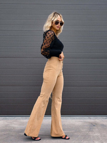 Solid Color High Waist Slim Flared Pants Corduroy High Waist Casual Pants - Smooth Visage