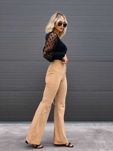 Solid Color High Waist Slim Flared Pants Corduroy High Waist Casual Pants - Smooth Visage