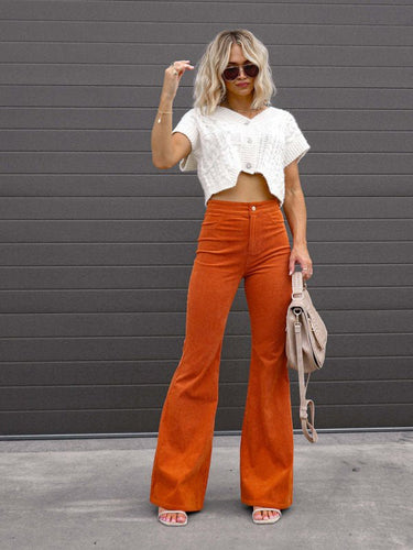 Solid Color High Waist Slim Flared Pants Corduroy High Waist Casual Pants - Smooth Visage