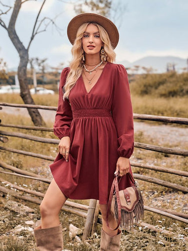 Stretch elastic waist long sleeve slim fit dress - Smooth Visage