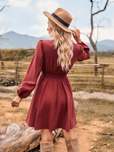 Stretch elastic waist long sleeve slim fit dress - Smooth Visage