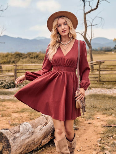 Stretch elastic waist long sleeve slim fit dress - Smooth Visage