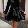 V - neck elegant long - sleeved multi - layered dress - Smooth Visage
