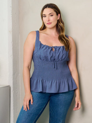 Smocked Ruffle Peplum Tank Top – Dusty Blue | Plus Size Summer Top