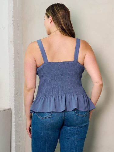 Smocked Ruffle Peplum Tank Top – Dusty Blue | Plus Size Summer Top