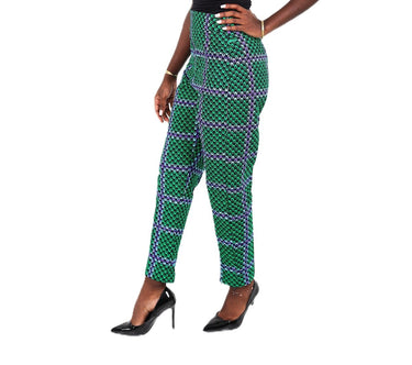 Women's Green & Purple Geometric Ankara High - Waisted Slim Pants – Handmade African Print Trousers by Smooth Visage - Smooth Visage