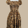 Women's Leopard Print Smocked Midi Dress – Puff Sleeve Dress by Smooth Visage - Smooth Visage